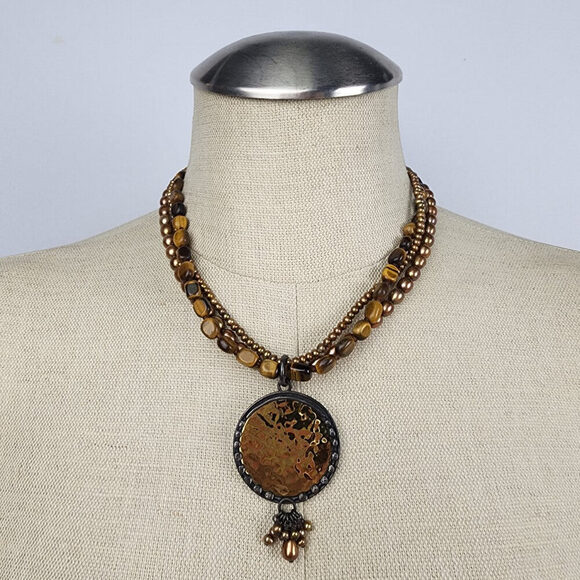 SILPADA Tigers Eye Bronze Pearl Sterling Silver Necklace - Picture 1 of 7